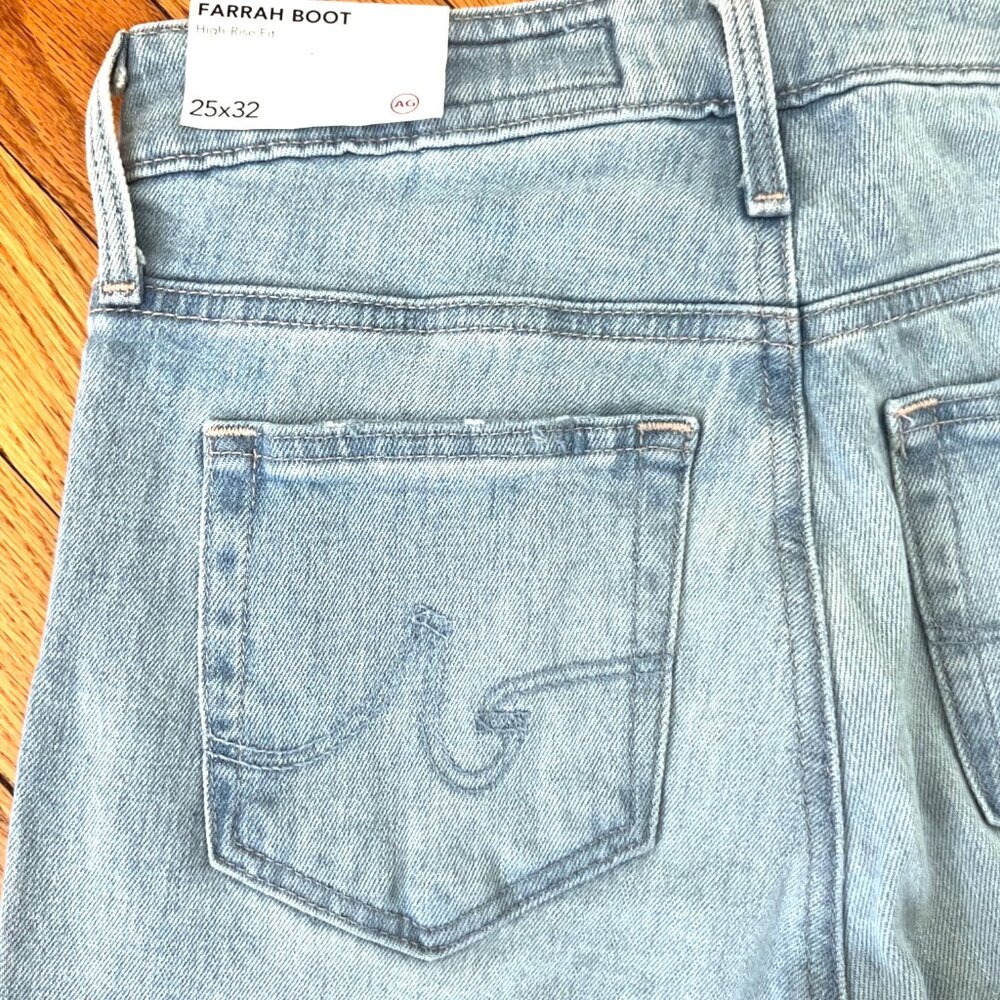 New AG FARRAH BOOT High-Rise Fit Jeans Released Raw Hems Light Wash 25 (32"L) - Picture 6 of 8